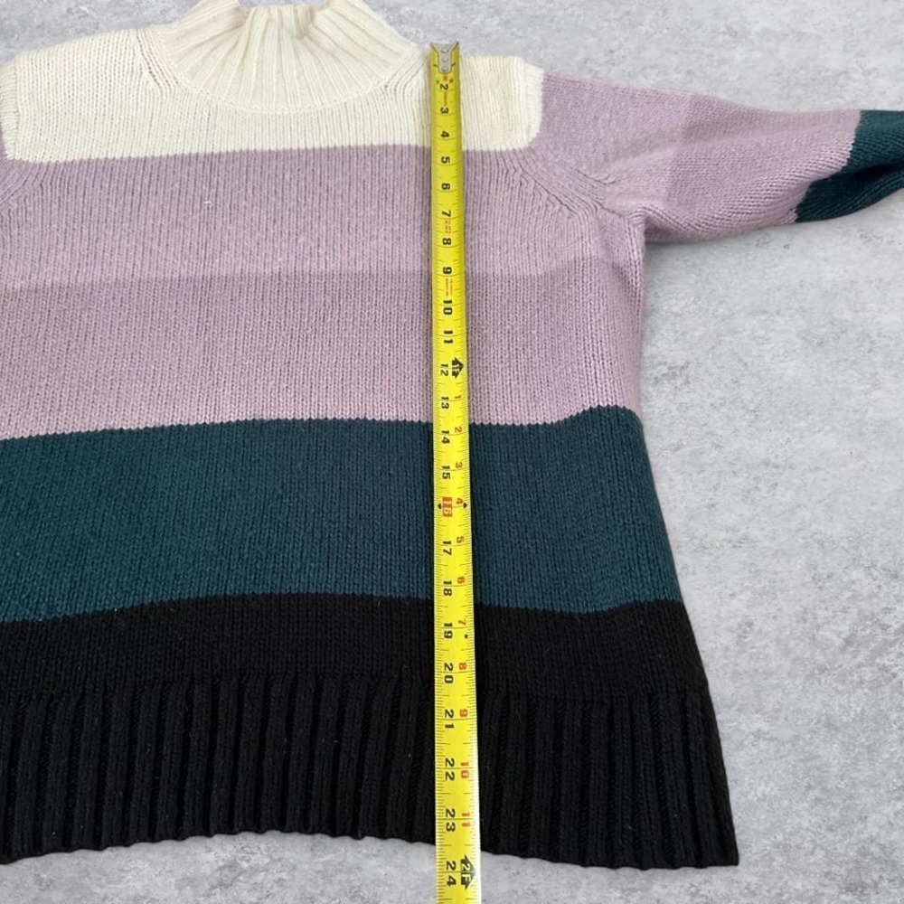 Ann Taylor Womens Colorblock Mock Neck Sweater Purple Teal Black Stripe Size M - Picture 4 of 7